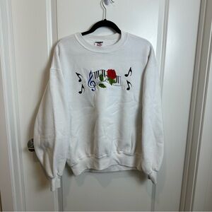 Vintage 90s music notes piano with rose white sweatshirt